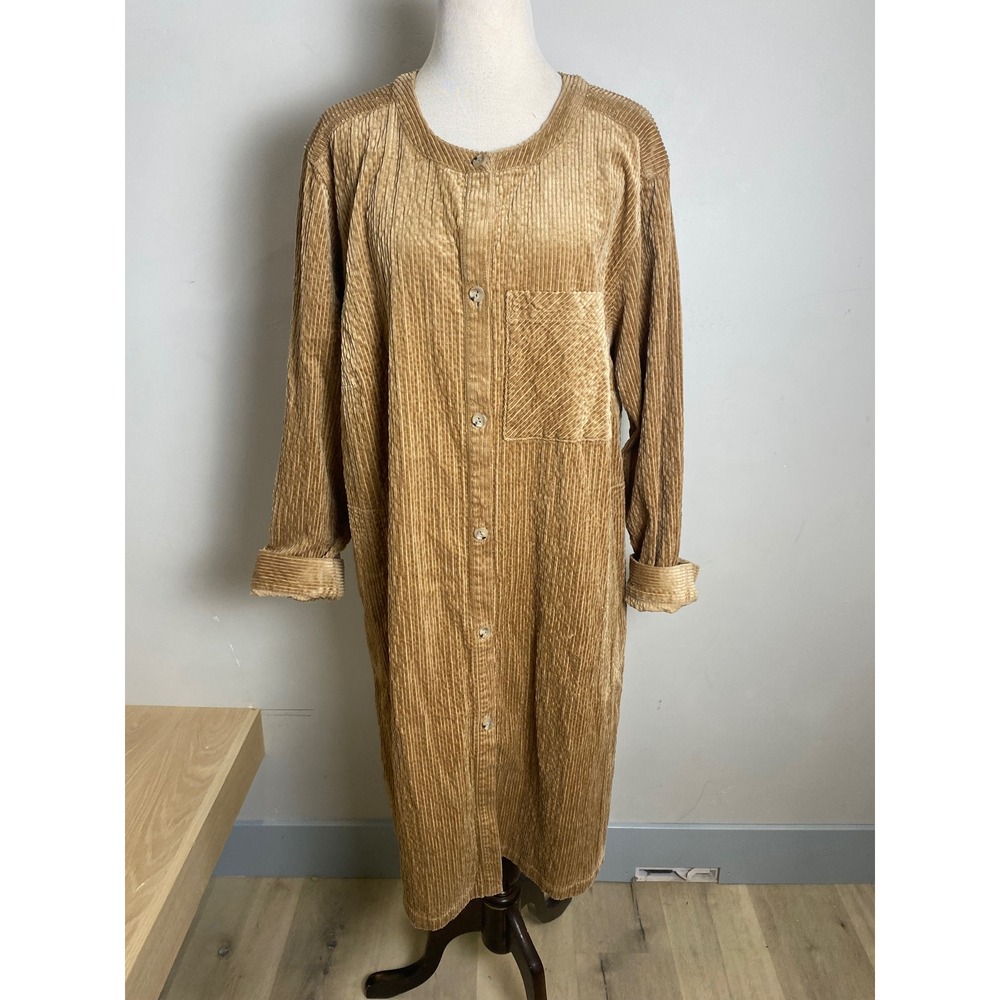 Pure Jill J. Jill Tan Corduroy Button Front Shirt Dress Plus Size 2X Long Sleeve